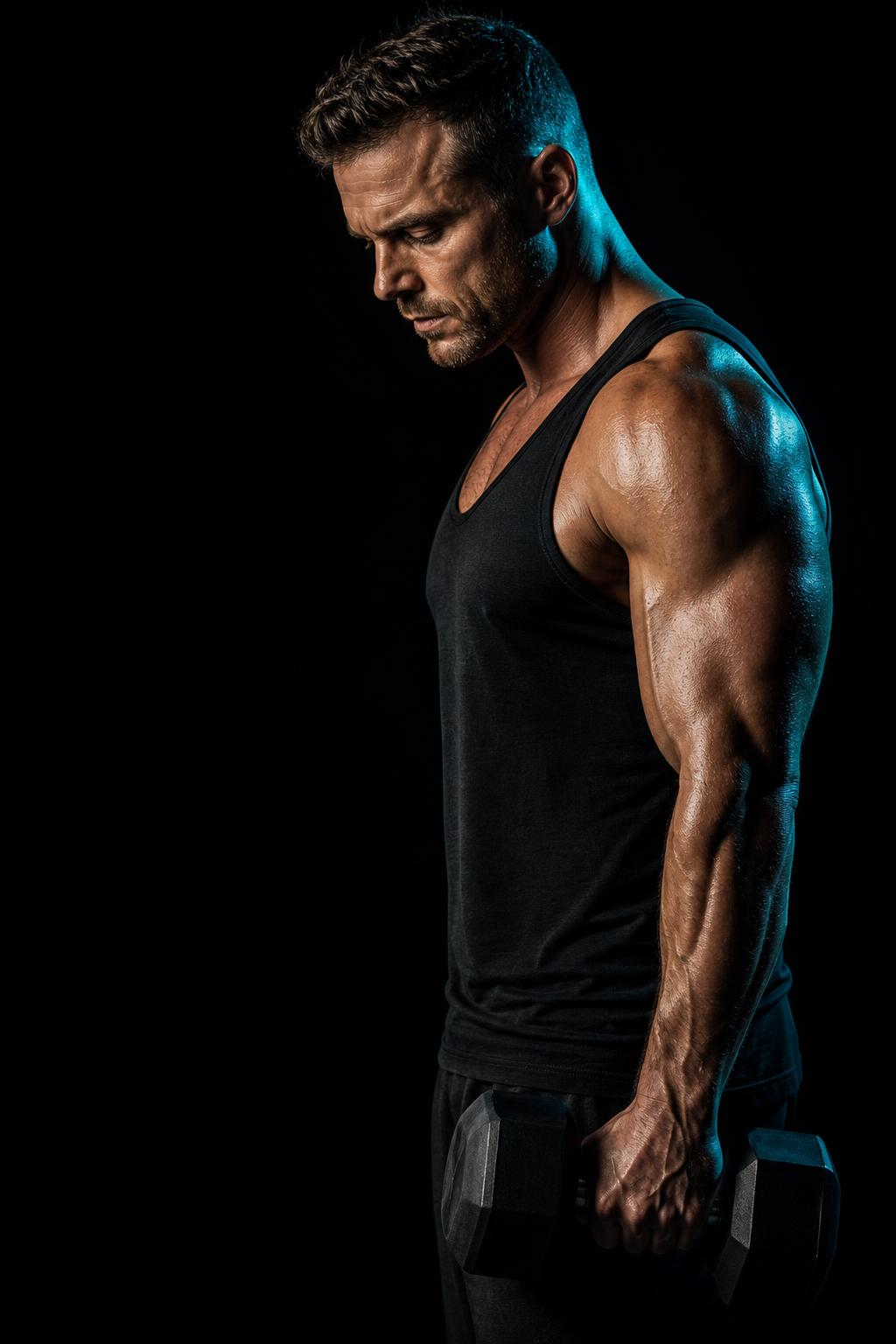 Athlete training under cinematic light